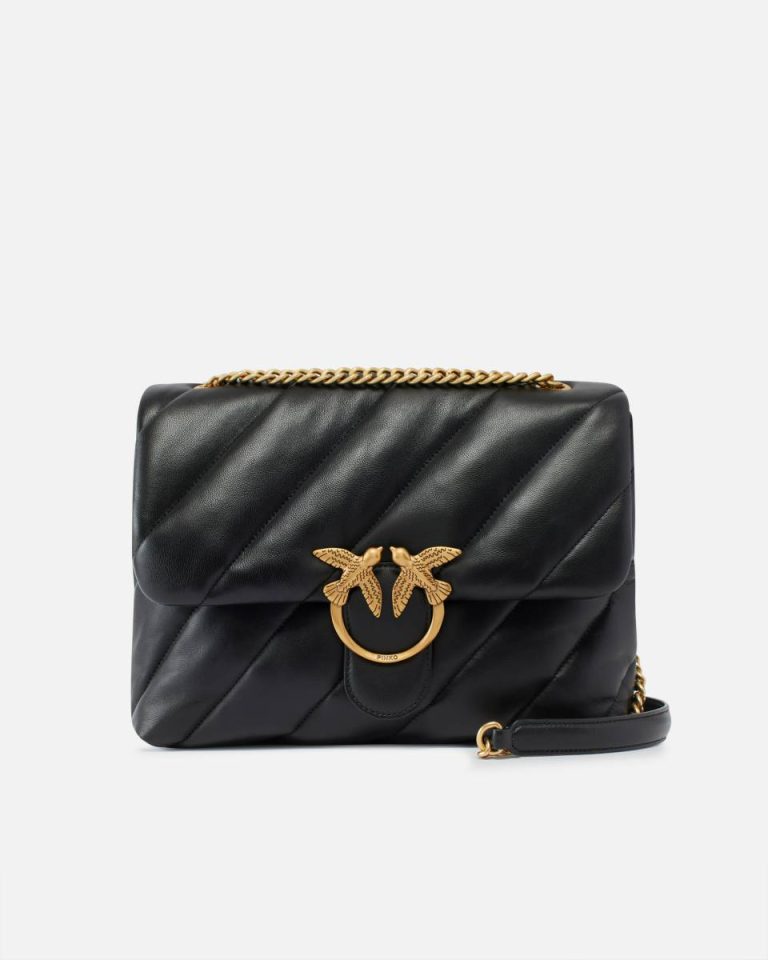 Pinko Shoulder Bags Big Love Bag Puff Maxi Quilt Black-Antique Gold