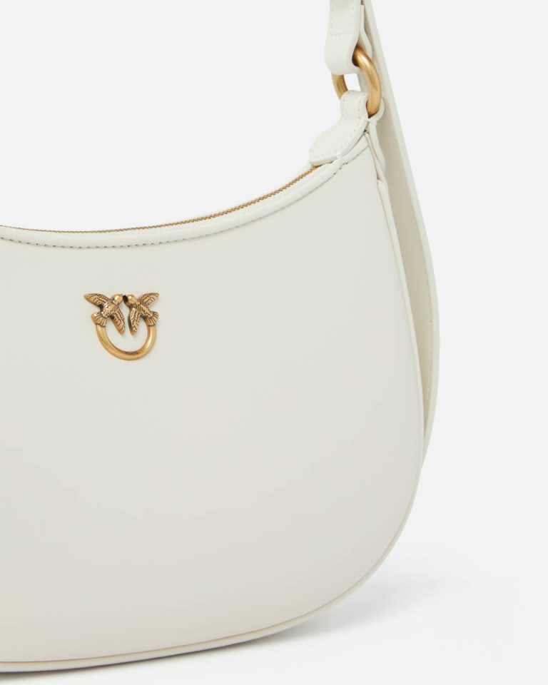 Pinko Shoulder Bags Mini Love Bag Half Moon Simply White+White-Antique Gold - Image 3