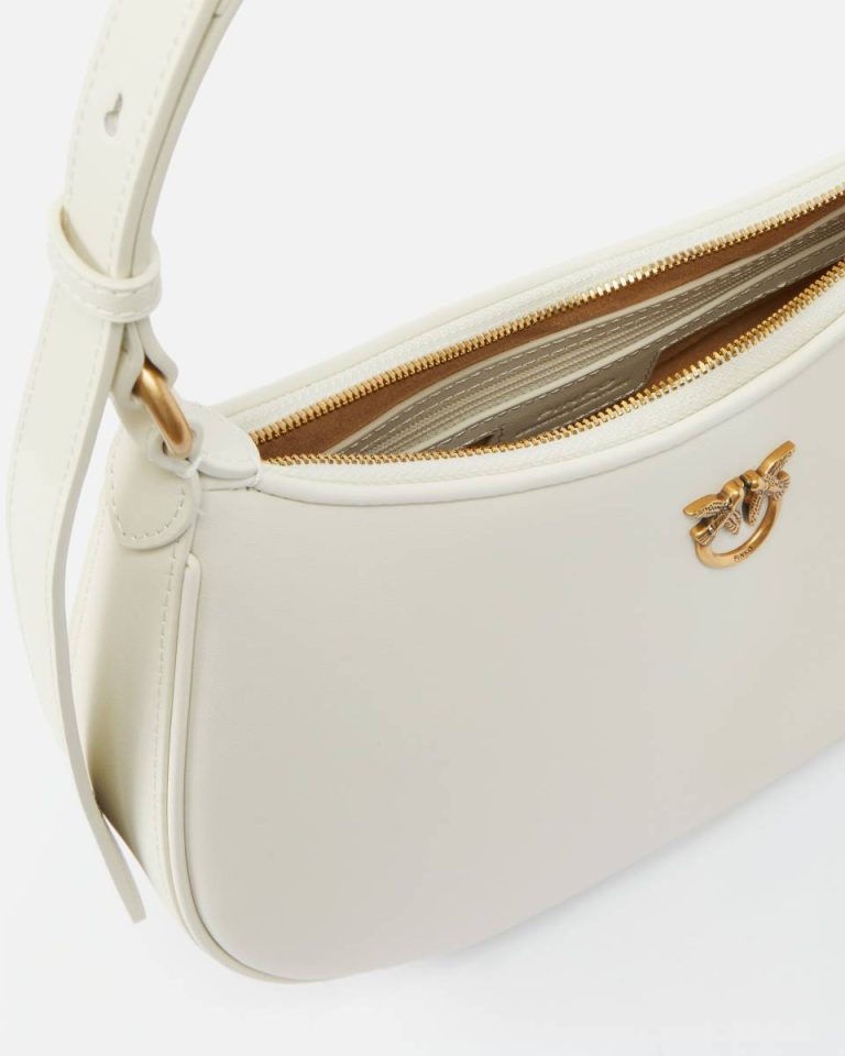 Pinko Shoulder Bags Mini Love Bag Half Moon Simply White+White-Antique Gold - Image 4