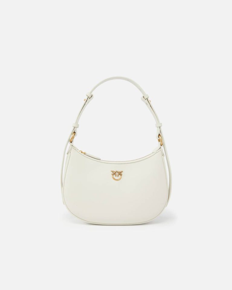Pinko Shoulder Bags Mini Love Bag Half Moon Simply White+White-Antique Gold