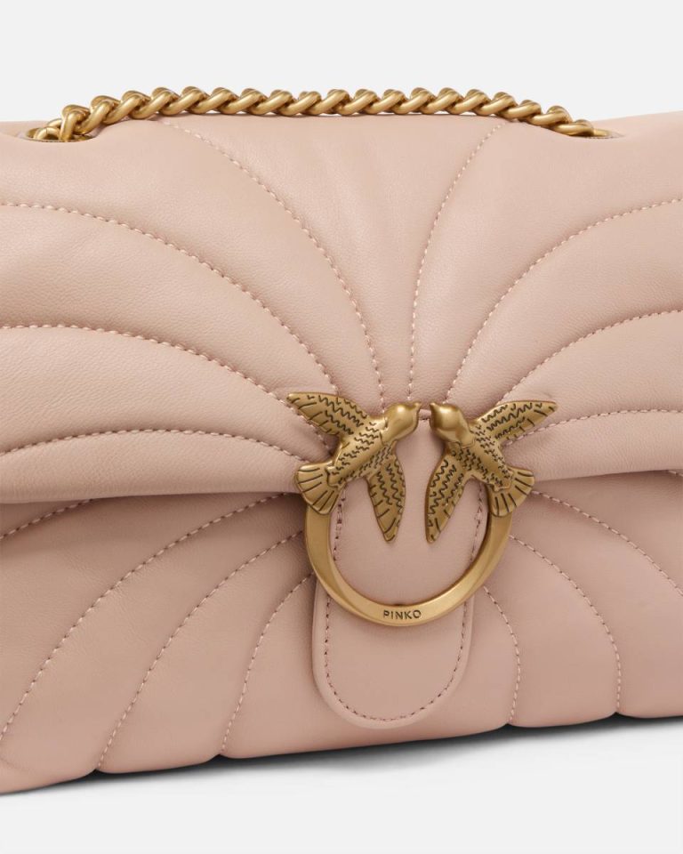 Pinko Shoulder Bags Pink/Dusty Pink-Antique Gold Love Bag Puff Large Butterfly Quilt Crossbody Bag - Image 3