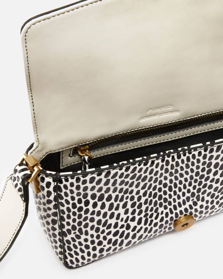 Pinko Shoulder Bags White/Black-Antique Gold Soft Mini Love Bag Reptile Polka Dots Bag With Shoulder Strap - Image 4
