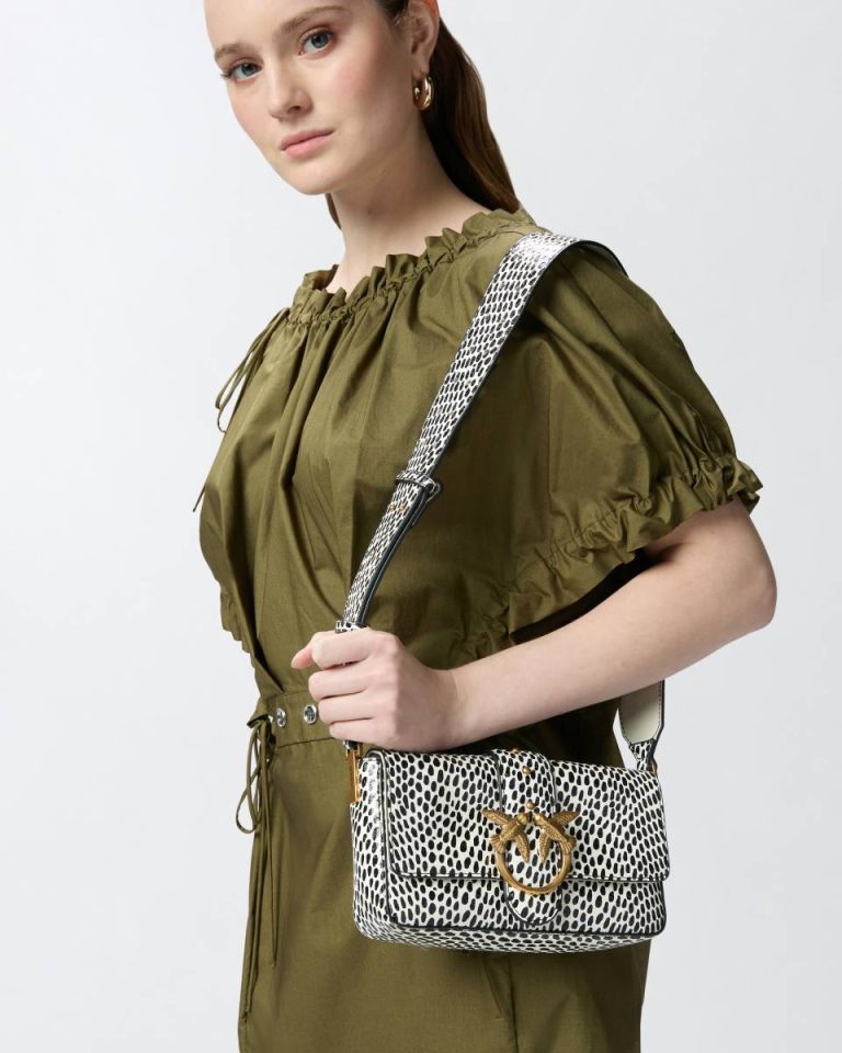 Pinko Shoulder Bags White/Black-Antique Gold Soft Mini Love Bag Reptile Polka Dots Bag With Shoulder Strap - Image 5