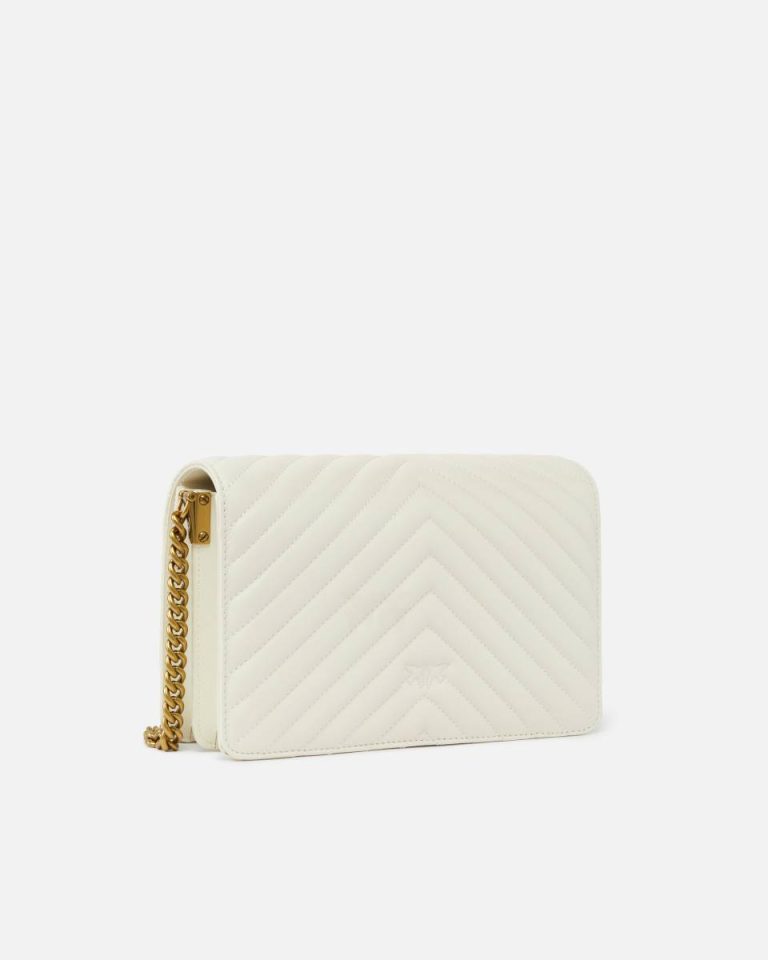 Pinko White+White-Antique Gold Classic Love Bag Click Chevron Crossbody Bags - Image 2