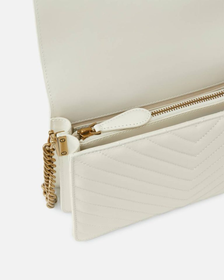 Pinko White+White-Antique Gold Classic Love Bag Click Chevron Crossbody Bags - Image 4