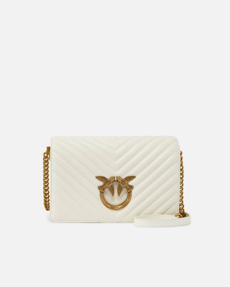 Pinko White+White-Antique Gold Classic Love Bag Click Chevron Crossbody Bags