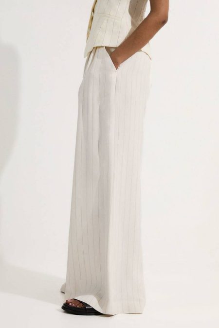 Pinstripe Corseted Tailored Wide Leg Pants Tops Karen Millen Ivory Women