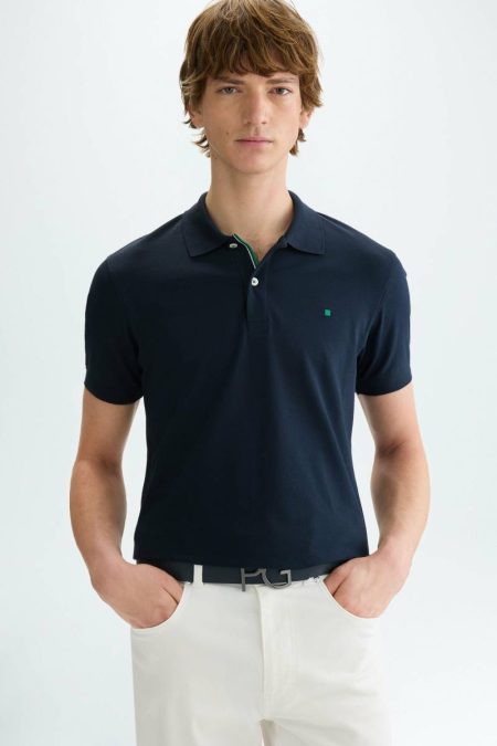 Piqué Slim Fit Polo Shirt Navy Purificacion Garci Polo Shirts Men