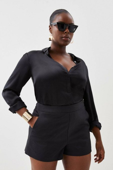 Plus Size Essential Techno Woven Short Karen Millen Women Black Shorts