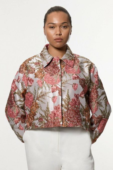 Plus Size Floral Jacquard Tailored Jacket Karen Millen Women Floral Tailoring