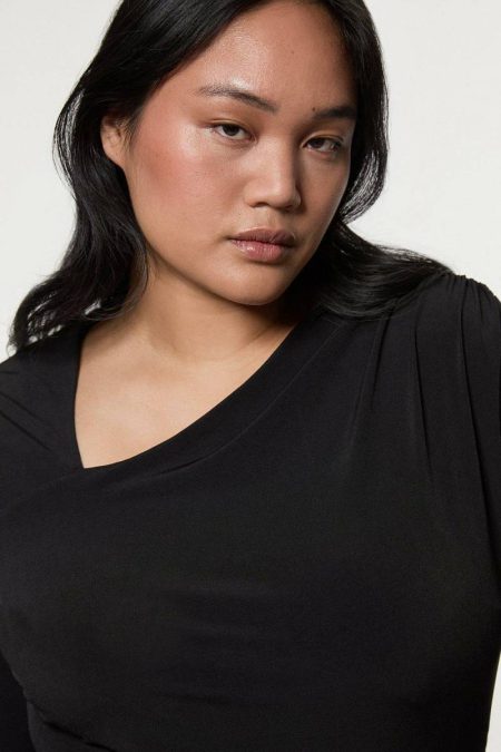 Plus Size Jersey Crepe Long Sleeve Ruched Bodysuit Karen Millen Tops Women Black