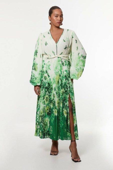 Plus Size Ombre Floral Soft Pleated Cut Out Woven Maxi Dress Maxi Dresses Green Women Karen Millen