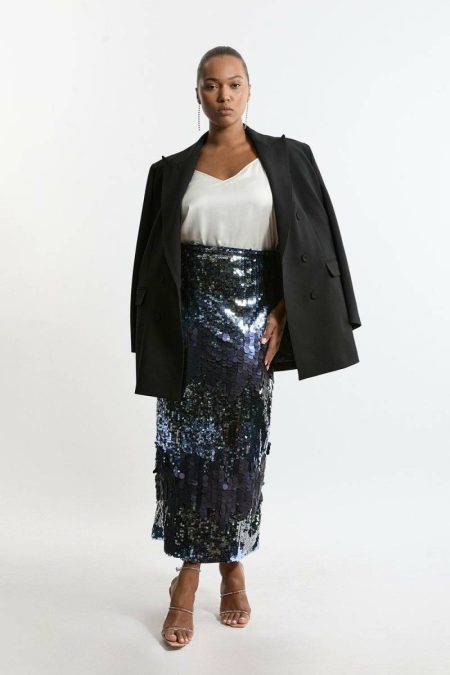 Plus Size Sequin Woven Midaxi Skirt Women Navy Skirts Karen Millen
