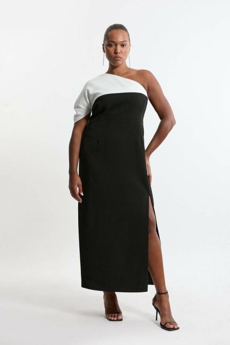 Plus Size Structured Crepe Asymmetric Cape Detail Tailored Maxi Dress Karen Millen Mono Women Tailoring