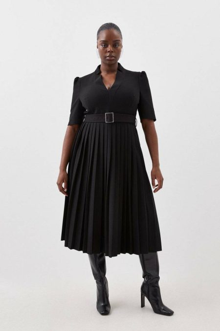 Plus Size Structured Crepe Forever Pleat Dress Black Women Karen Millen Forever Dresses