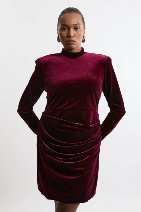 Plus Size Tailored Velvet High Neck Mini Dress Merlot Women Tailoring Karen Millen