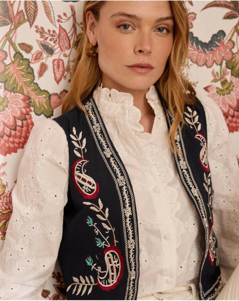 Polín Et Moi Abelina Embroidered Vest Women Blazer And Jackets Marine - Image 4
