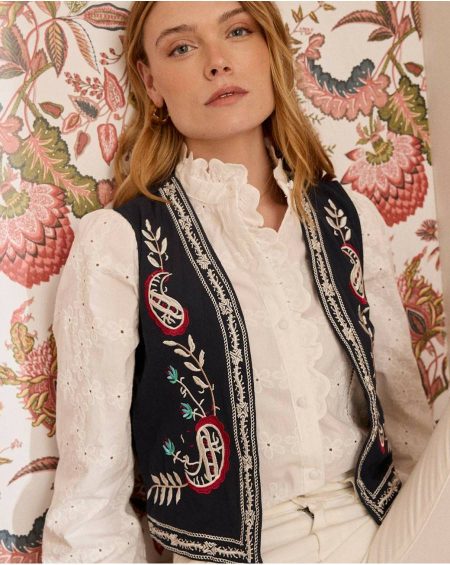 Polín Et Moi Abelina Embroidered Vest Women Blazer And Jackets Marine