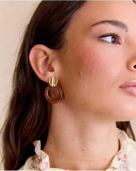 Polín Et Moi Jewelry Women Camel Arles Tortoiseshell Hoop Earring