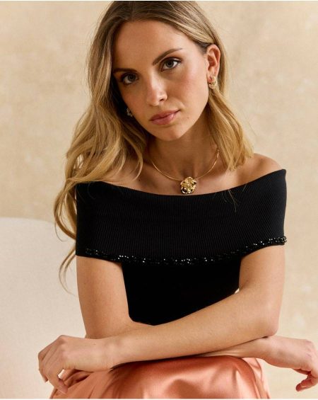 Polín Et Moi Printa Shoulder Top Women Black Tops