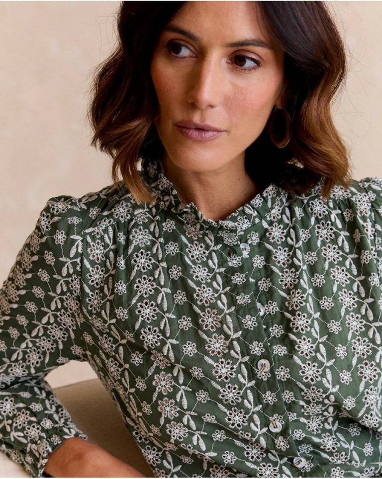 Polín Et Moi Women Aurora Ruffle Shirt Blouses And Shirts Green Forest - Image 2