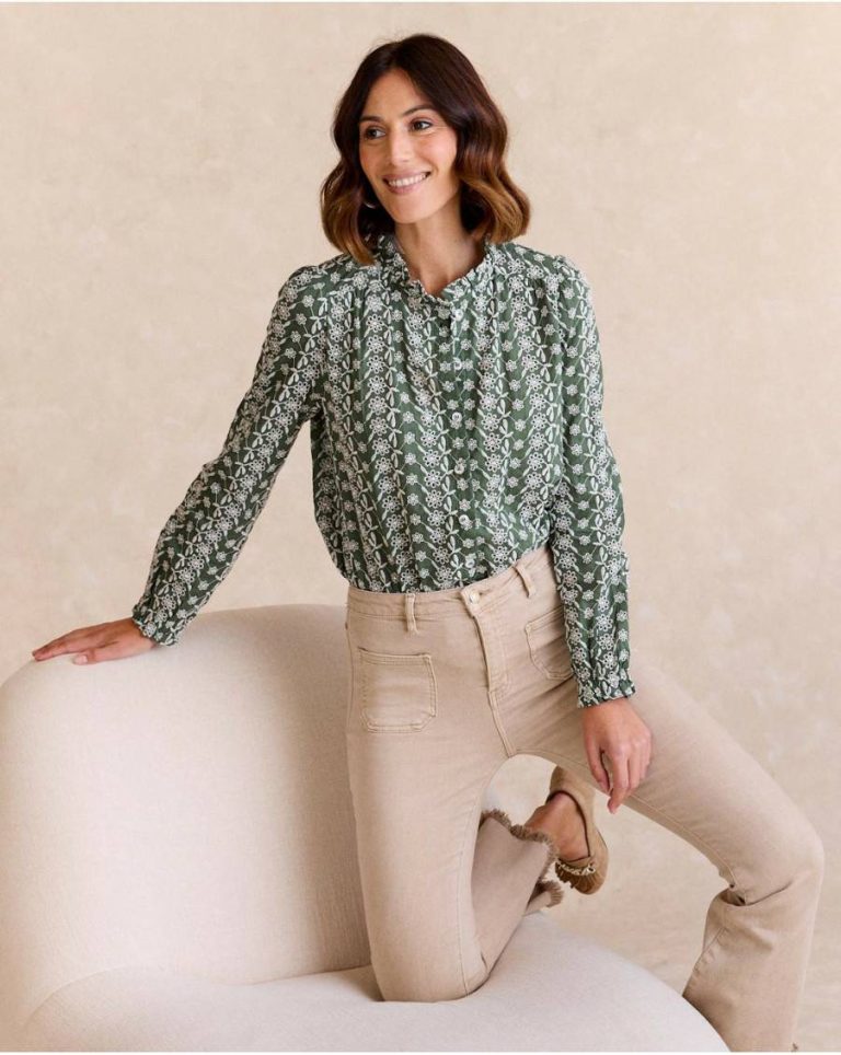 Polín Et Moi Women Aurora Ruffle Shirt Blouses And Shirts Green Forest - Image 4