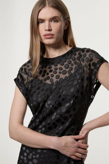 Polka Dot Devore Bias Cut Maxi Dress Karen Millen Maxi Dresses Women Black
