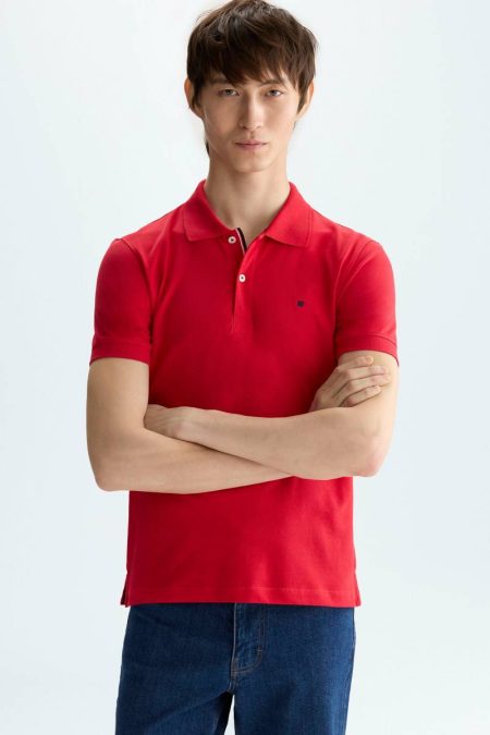 Polo Shirts Men Purificacion Garci Red Piqué Slim Fit Polo Shirt