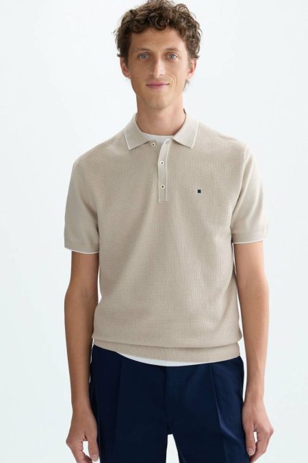 Polo Shirts Men Textured Knit Polo Shirt Stone Purificacion Garci