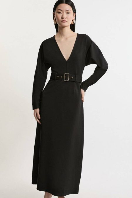 Ponte Belted Maxi Dress Women Cream Tailoring Karen Millen