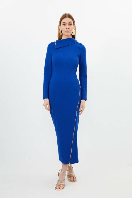 Ponte Zip Detail Midi Dress Midi Dresses Women Karen Millen Plum