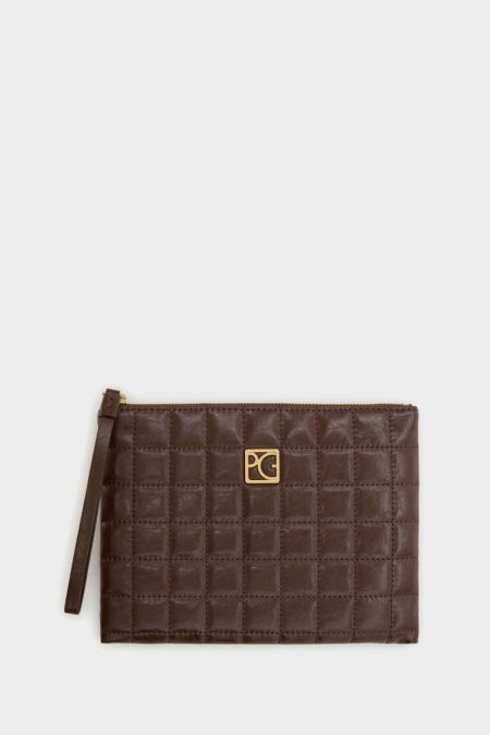 Pouches And Wash Bags Purificacion Garci Women Homenaje Acolchado Leather Medium Pouch Dark Brown