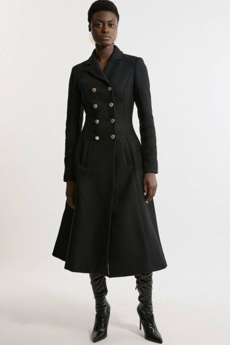 Premium Italian Manteco Wool Military Full Skirted Tailored Midaxi Coat Tailoring Women Karen Millen Forest