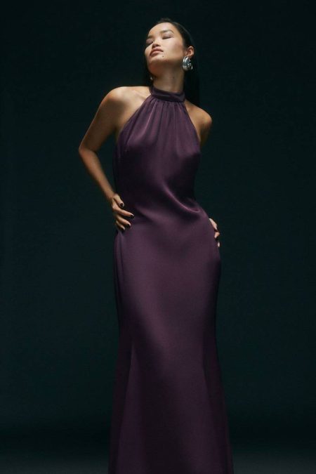 Premium Satin Halter Neck Tailored Maxi Dress Karen Millen Plum Women Tailoring