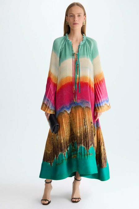 Print Micro-Pleated Twill A-Line Midi Dress Multicolor Dresses Women Purificacion Garci