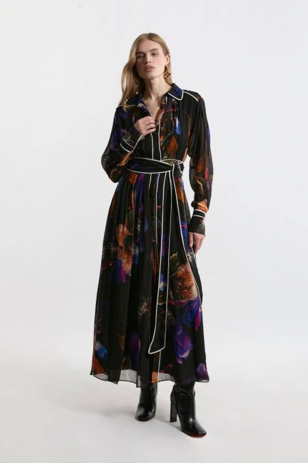 Printed Viscose Placed Floral Woven Maxi Dress Floral Tailoring Karen Millen Women