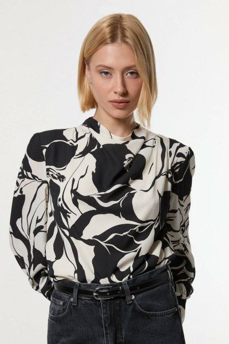 Printed Woven High Neck Blouse Tops Black Karen Millen Women