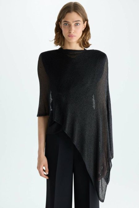 Purificacion Garci Black Evening Metallic Multi-Position Asymmetric Cape Women