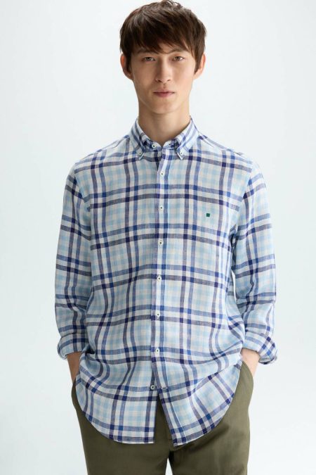 Purificacion Garci Chequered Linen Shirt Shirts Men Blue/Sky Blue/White