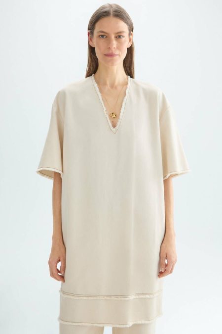 Purificacion Garci Cotton Canvas Oversize Sack Dress Women Ecru Dresses