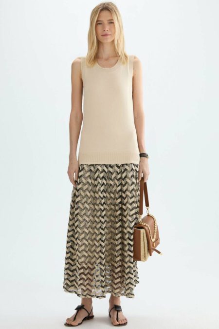 Purificacion Garci Ecru/Black Dresses Women Zigzag Combined Knit Fitted Midi Dress