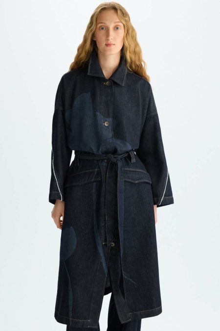 Purificacion Garci Frayed Flower Denim Oversize Trench Coat Denim Blue Outerwear Women