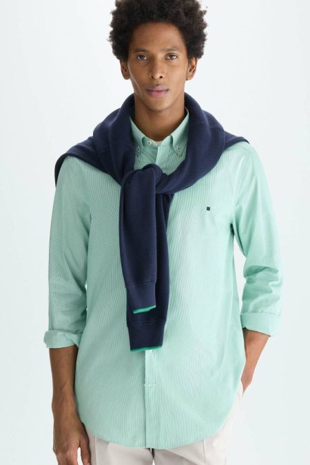Purificacion Garci Green/White Needle Striped Poplin Shirt Shirts Men