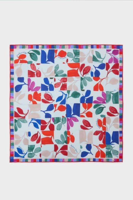 Purificacion Garci Hojas Al Cubo 53 Silk Bandana Scarves Women White/Red/Blue