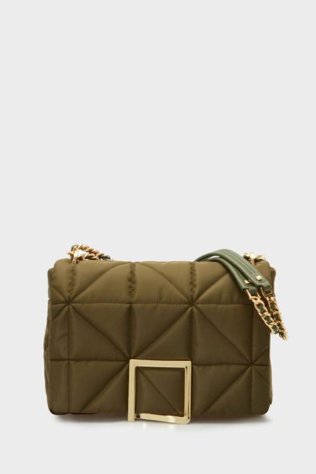 Purificacion Garci Homenaje Acolchado Shoulder Bag Khaki Shoulder Bags Women