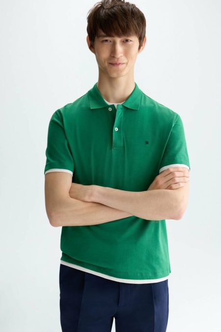 Purificacion Garci Jersey Double Polo Shirt Men Green Polo Shirts