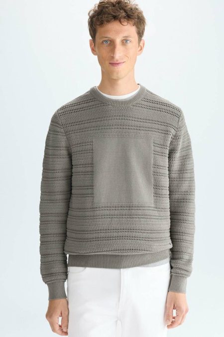 Purificacion Garci Khaki Cube Textured Cotton Sweater Knitwear Men