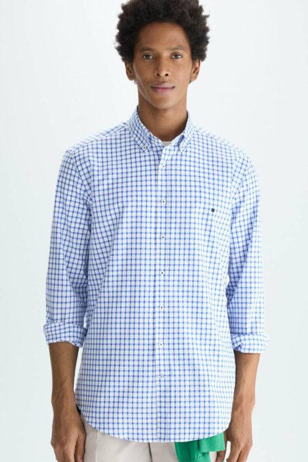 Purificacion Garci Men Blue/White Windowpane Check Twill Shirt Shirts