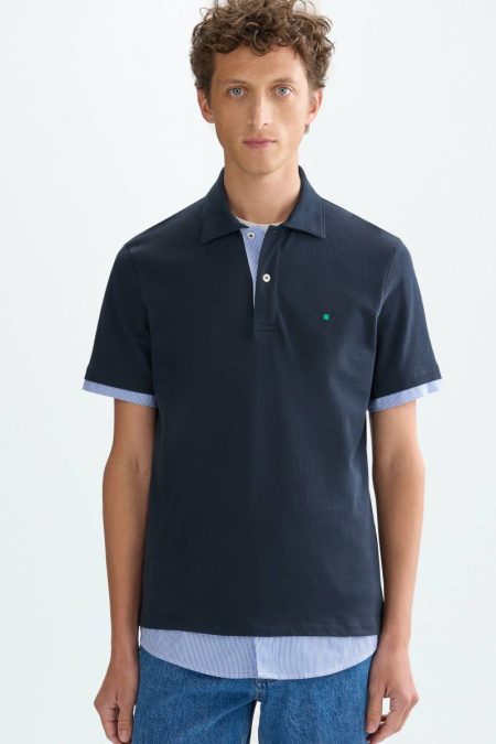 Purificacion Garci Men Navy Polo Shirts Piqué Double Polo Shirt
