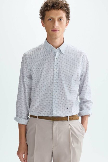 Purificacion Garci Men Origami Sopa De Letras Print Poplin Shirt White/Blue Shirts
